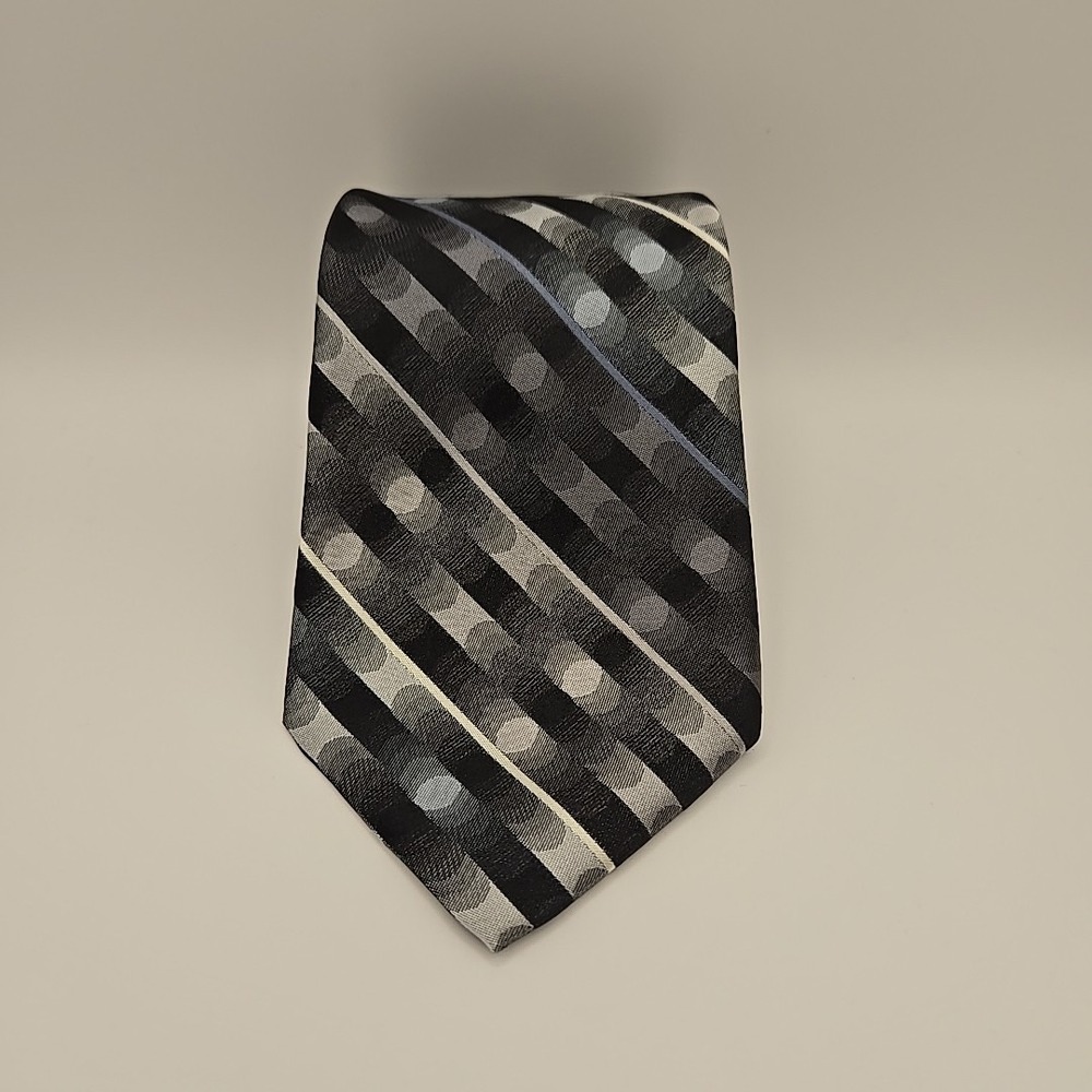 Arrow Men's Silk Tie 60"x3.75" Black Gray‎ Blue Geometric Pattern